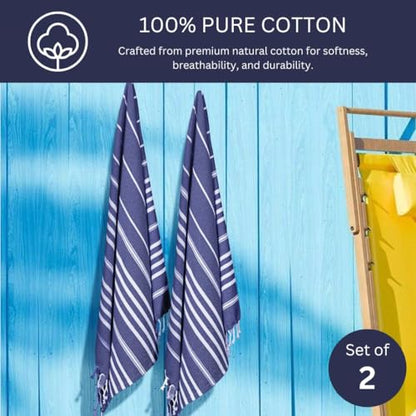 WeWove Turkish Peshtemal Beach Towels Large 39x70 Inch Set of 2-100% Cotton Soft Quick-Drying Absorbent Washable - Versatile for Beach Pool Spa Picnic Travel or Bath Use - Turkish Towels Blue - color: Blue