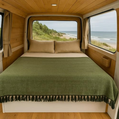 Open Road Goods Solid Color Mexican Yoga Blanket – Large Handwoven Throw for Yoga, Beach, Camping or Home – Soft and Durable Cotton Blend - color: Olive Green