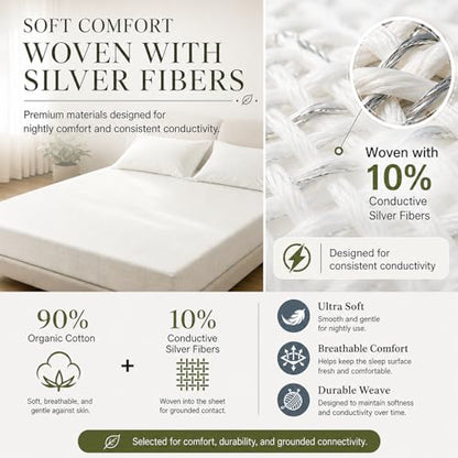 Amysmart 2.0 Grounding Sheet Kit - 10% High-Density Silver Fiber & 90% Organic Cotton - 15" Deep Pocket Fitted Sheet - Bio-Electrical Balance Bedding with Tester Pen (Gray, King) - color: Gray, size: King