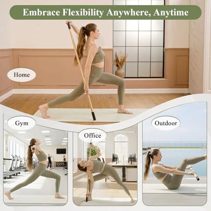 PAETA Yoga Stick for Stretching, 5ft Exercise Stick for Mobility & Flexibility, Bamboo Stretch Bar and Posture Pole with Non-Slip Grip - Includes Free Video Guide - color: Natural Bamboo