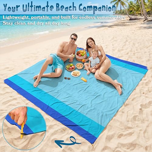Aroveea Beach Blanket Waterproof Sandproof 78''X81''/10'X9' Oversized Mat - color: Blue, size: 78''x81''