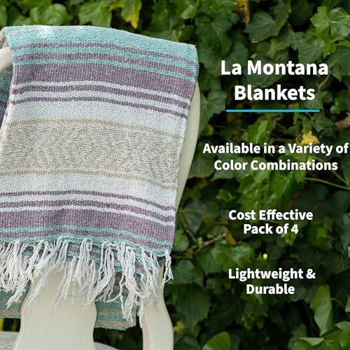 La Montana Bulk Falsa Mexican Blanket, 4 Pack, Light Purple/Mint/Tan/White - color: Light Purple/Mint/Tan/White