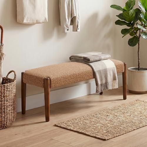 Usaint 42" End of Bed Bench with Wood Legs, Orange with Walnut Leg - color: Orange With Walnut Leg