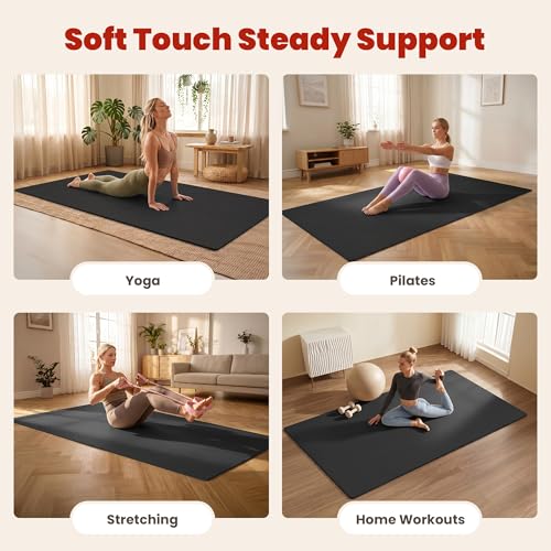THAILE Large Exercise Mat, 6' x 4' x 6mm, Non-Slip Workout Mat for Home Gym | Versatile 6' x 4' Workout Space: 6mm HPE cushioning and textured grip support cardio, Pilates, stretching and yoga.