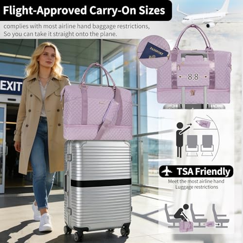 Weekender Bag, Large Travel Duffel Bag for Women, Carry on Overnight Bag with Shoe Compartment and Toiletry Bags - color: L-3PCS Cute Pink