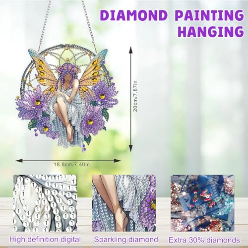 MAXBYE Diamond Art Kits Hanging Fairy Pendant, DIY 5D Special Shaped Diamond Painting Craft Gem Art Rhinestone for Adults and Home Window Door Decor 8×8 Inch - color: 20-Fairy