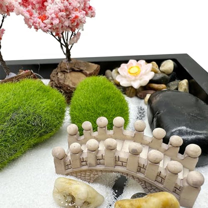 Woohome Zen Garden Kit - 21.5 x 17.5cm Japanese DIY Mini Rock Garden Meditation Ornaments Landscape Sand Table Resin Decoration with 7 Handmade Bamboo Tools