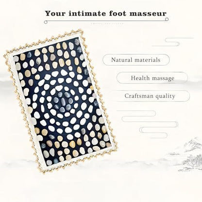 Foot Massage Mat Acupressure, Reflexology Pebble Pad for Pain Relief | Natural cobblestone foot massager mat with flexible base & lace border. Stimulates acupoints for pain relief & relaxation - color: Pebble-round