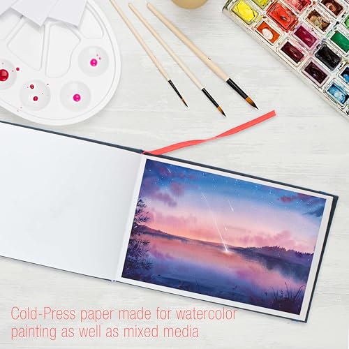 U.S. Art Supply 5.5" x 8.5" Watercolor Book (2 Pack, 76 Sheets Each) - 110lb (230 GSM) Linen-Bound Hardcover Artist Paper Pads - Acid-Free Cold-Pressed Watercolor Paper Pad Mixed Media - size: 5.5-x-8.5-inch