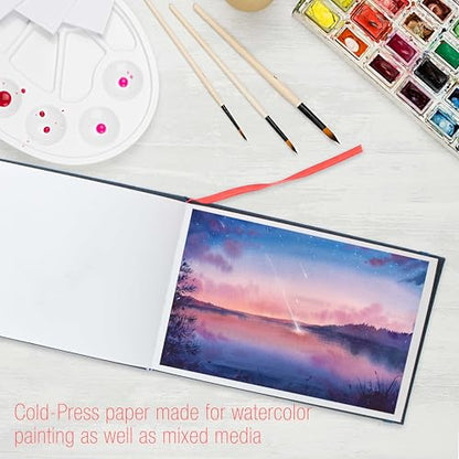 U.S. Art Supply 5.5" x 8.5" Watercolor Book (2 Pack, 76 Sheets Each) - 110lb (230 GSM) Linen-Bound Hardcover Artist Paper Pads - Acid-Free Cold-Pressed Watercolor Paper Pad Mixed Media - size: 5.5-x-8.5-inch