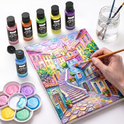 Nicpro 24 Colors Metallic Acrylic Paint Set, Pearlescent Acrylic Paint | 2oz/60ml Each, Non Toxic Non Fading Craft Paint for Wood, Clay, Metal, Canvas, Furniture, Handcraft, Model, Art Supplies - color: 20 Metallic Colors-2oz