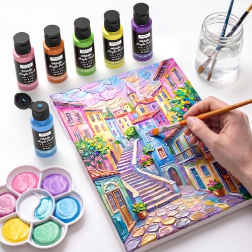 Nicpro 24 Colors Metallic Acrylic Paint Set, Pearlescent Acrylic Paint | 2oz/60ml Each, Non Toxic Non Fading Craft Paint for Wood, Clay, Metal, Canvas, Furniture, Handcraft, Model, Art Supplies - color: 20 Metallic Colors-2oz