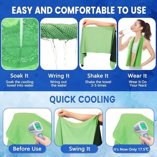 Hosuly 150 Pack Cooling Towels Bulk 40 x 12 Inch Large Chilly Breathable Sweat Sports Cold Towels Sublimation Microfiber Ice Neck Rag for Hot Weather Workout Gym Team Gift (Green) - color: Green