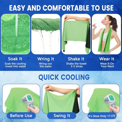 Hosuly 150 Pack Cooling Towels Bulk 40 x 12 Inch Large Chilly Breathable Sweat Sports Cold Towels Sublimation Microfiber Ice Neck Rag for Hot Weather Workout Gym Team Gift (Green) - color: Green