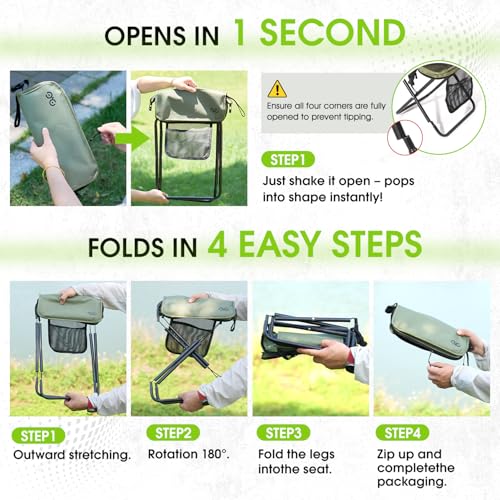 CAMDOOR Portable Folding Stool 16 Inch Collapsible Stool for Adults 400 lbs