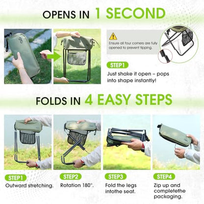 CAMDOOR Portable Folding Stool 16 Inch Collapsible Stool for Adults 400 lbs
