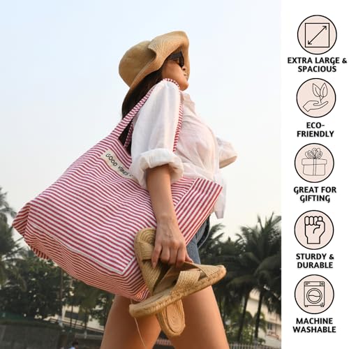 Folkulture Beach Bags for Women, Waterproof, Beach Must Haves -17x14 inch - color: Red