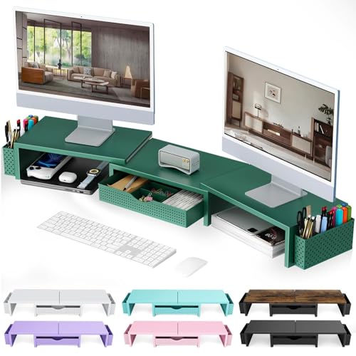 gianotter Dual Monitor Stand Riser With Drawer and 2 Pen Holders - color: Green