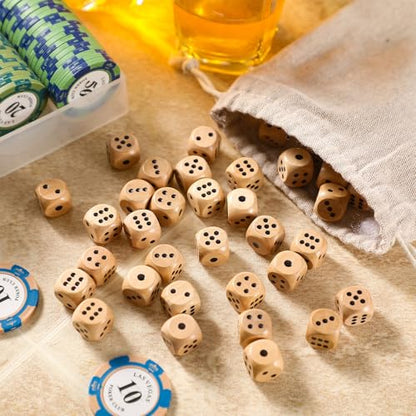 50 Pcs Wooden Dice Set 16mm Standard Wooden Dice Bulk 6 Sided with Rounded Corners Wood Game Dice with Carry Bag for Table Games Party Favors