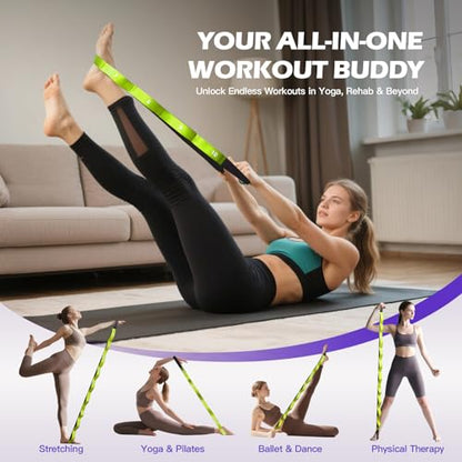 Non Elastic Stretching Strap with Loops - Yoga Straps for Physical Therapy, Durable Stretch Bands for Exercise, Flexibility Training, Hamstring & Leg Stretcher, Yoga/Pilates/Gymnastics - color: Green