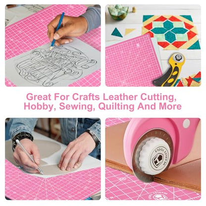 Headley Tools 17"x17" Rotating Cutting Mat, Self Healing Mat with 360-Degree Rotation & Anti-Slip Base, Sewing Board Cutting Mat Perfect for Fabric Quilting Leather Hobby Project, Pink - color: Pink, size: 17"L x 17"W