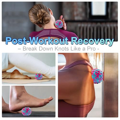 Deep Tissue Massage Ball for Exercise & Recovery - SGS Certification - Targets Back, Shoulder, Legs&Feet - Relieves Muscle Knots, Joint Pain&Tightness, Pressure Point Therapy- Myofascial Release Ball - color: Blue&pink, size: 2-Pack | 2.8-inch