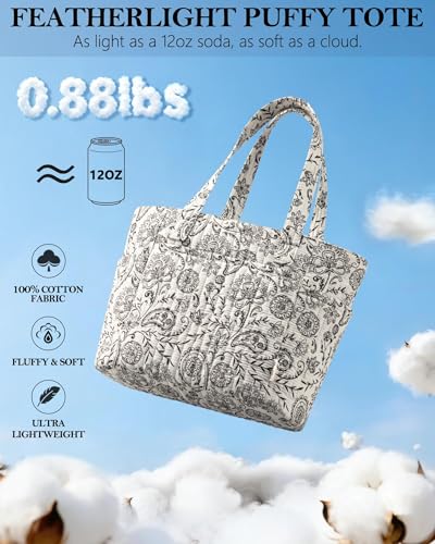 Bagstellar Quilted Tote Bag for Women Teacher Nurse Cotton Laptop Work Tote | Top Zip Closure Puffer Nursing School Travel Tote Bags with 40oz Cup Holder, Lightweight 14” Computer Shoulder Handbag Purses - color: Paisley