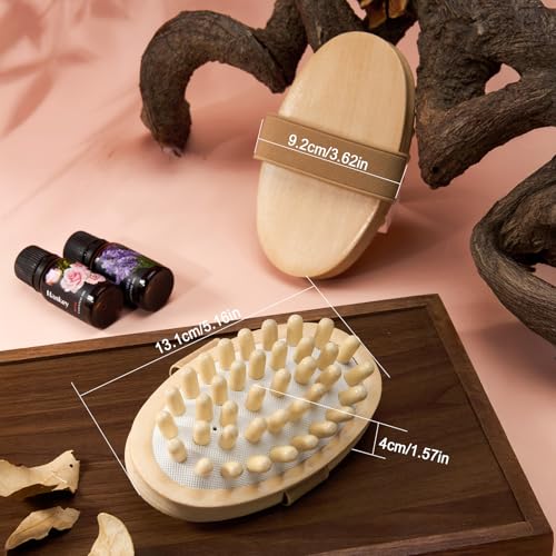 2 Pcs Meridian Brush, Wood Therapy Massage Tools with Essential Oil | Handheld Natural Meridian Massage Brush for Belly Fat Cellulite Massage Tool for Legs Arms Back Office Workers Stress Relieve - color: Beige
