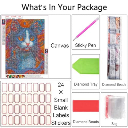 Shouruihua Diamond Painting Kits for Adults, Funny Cat Diamond Art Kit | Abstract Cat, Gem Art, Diamond Dotz Kits, Animal Diamond Dots, Full Round Drill Diamond Painting Kits for Adults, 11.8x15.7in - color: Animal(Funny Cat-2)