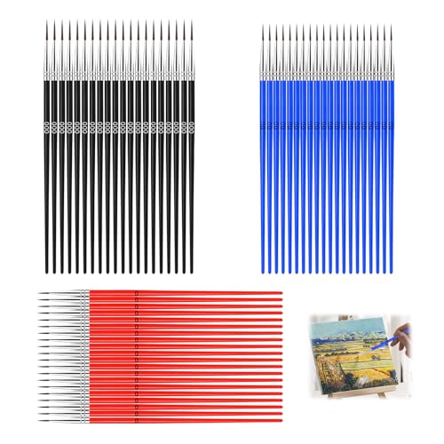 60Pcs Miniature Paint Brushes Set, Fine Detail Liner Brushes (Size 0/00/000), Tiny Paint Brushes Set, Micro Brushes for Acrylic, Watercolor, Scale Models (Red/Blue/Black)