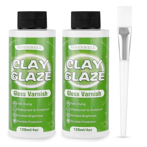 SEVENWELL Clay Glaze, High Gloss Sealer for Air Dry & Polymer Clay | Diamond-Like Gloss, Waterproof Finish, Non-Yellowing, Brush Included, Easy for Beginners