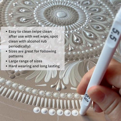 Happy Dotting Company Tools for Painting Mandalas - Patented 16pc Premium Double Ended - 28 Easy Read Sizes Plus Stylus & Ellipse Tools, Anti-Roll Grip for Rock Painting, Nail Art, Pottery and Canvas