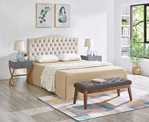 24KF Linen Upholstered Buttons Tufted Entryway Bench with Solid Wood Leg,Bed Bench Ottoman with Padded Seat,5034-Dark Gray - color: Dark Gray Linen, size: Tufted Bench with Solid Wooden Base