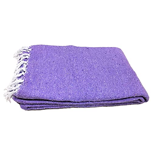 Open Road Goods Solid Color Mexican Yoga Blanket – Large Handwoven Throw for Yoga, Beach, Camping or Home – Soft and Durable Cotton Blend - color: Violet Blanket