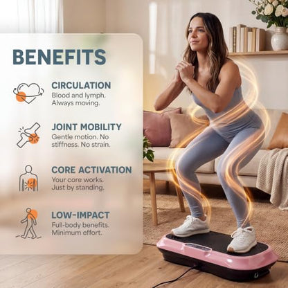 Lifepro Waver Vibration Plate Exercise Machine with 99 Speeds & 10 Presets | Resistance Bands, Non-Slip Surface, 330 lbs Capacity — Vibration Plate for Lymphatic Drainage, Body Toning, Full-Body Workout - color: Pink