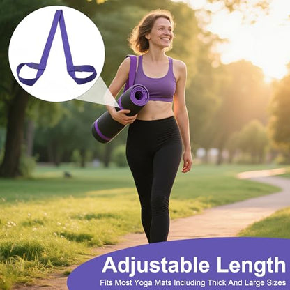 Yoga Mat Carrier Strap Adjustable Cotton Sling for Large Thick Mats 2 in 1 Carrying Strap and Stretching Band - color: Purple