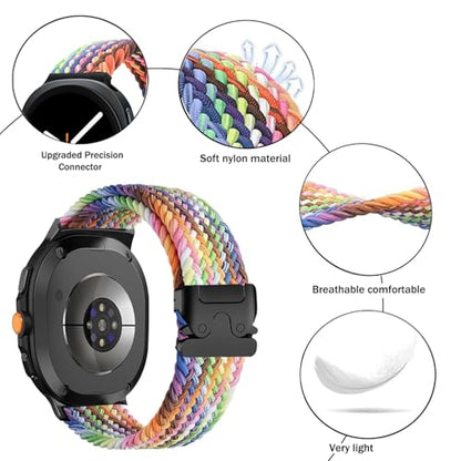 Nylon Braided band Compatible with Samsung Galaxy Watch 8/9 40mm 44mm - color: New Light Rainbow