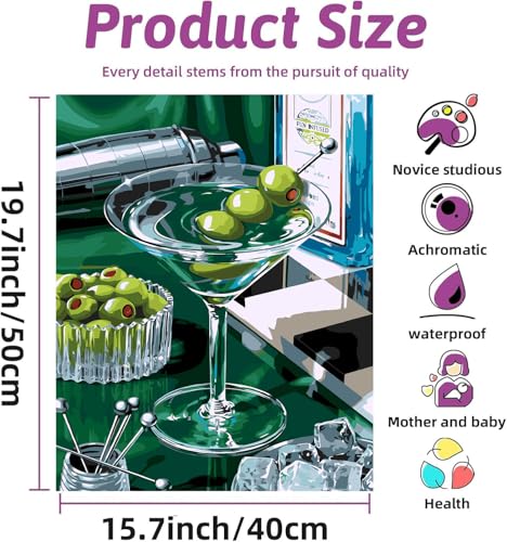 Ekuxom Cocktail Paint by Numbers Kit for Adults | DIY Acrylic Paints Art for Home Decor Gift 16x20 Inch（Without Frame） - color: Cocktail