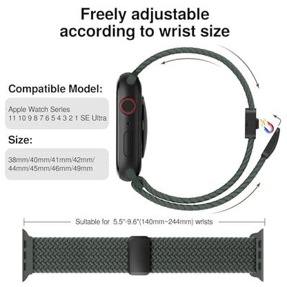 Braided Stretchy Magnetic Band Compatible with Apple Watch Bands Women Men - color: Dark Olive, size: 38mm/40mm/41mm/(42mm-series 11 10)