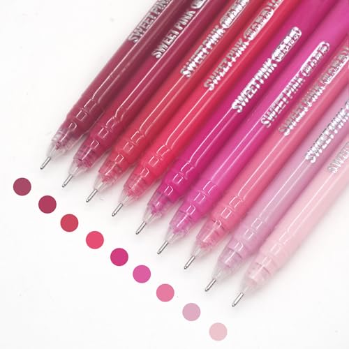 Gel Pens with 0.6mm Fine Point, 9 Colors Acrylic Drawing Gel Pen | Smooth Writing Pen Set for Journaling, Sweet Pink, Drawing Pencils for Adult Coloring Books - color: Sweet Pink