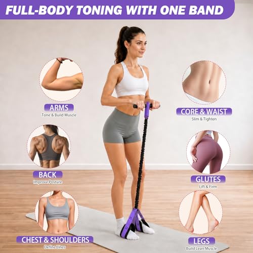 Pedal Resistance Band with Handles, 6-Tubes Natural Rubber Exercise Band - color: Upgraded-Black Purple