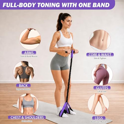 Pedal Resistance Band with Handles, 6-Tubes Natural Rubber Exercise Band - color: Upgraded-Black Purple