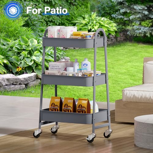 OLIXIS Metal Rolling Storage Utility Cart with Lockable Wheels 3 Tiers - color: Light Gray, size: 3-Tiered 17 inches