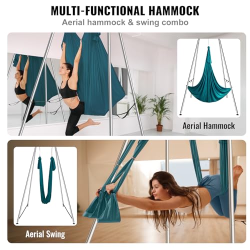 VEVOR Adjustable Yoga Aerial Rig, Aerial Silk Stands with Height Adjustable 5-11FT, Portable Stainless Steel Rig& Aluminum Frame Legs, Fit with Hoops/Lyra/Silks/Hammock - color: Green