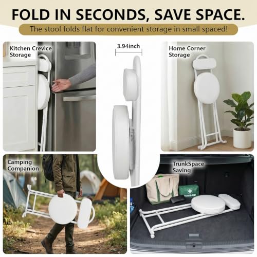 Folding Bar Stool,24" Portable High Counter Foldable Stool Chair - color: White