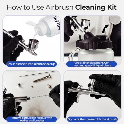Nicpro Airbrush Cleaning Kit, 4 x 4 fl oz / 120 ml Airbrush Cleaner | with Glass Cleaning Pot, Easily Cleans Water-Based & Acrylic Paints for Airbrushes and Artistic Tools - size: 4 Fl Oz (Pack of 4)