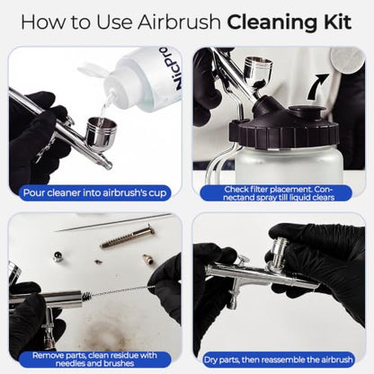 Nicpro Airbrush Cleaning Kit, 4 x 4 fl oz / 120 ml Airbrush Cleaner | with Glass Cleaning Pot, Easily Cleans Water-Based & Acrylic Paints for Airbrushes and Artistic Tools - size: 4 Fl Oz (Pack of 4)