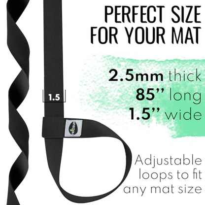 TECEUM Yoga Mat Strap – Extra Soft & Thick Cotton Carrier for All Mats - color: Black, size: 85 IN