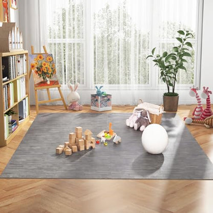 Tangkula 25 Tiles Foam Flooring Mats with Border, 100 SQ FT EVA Interlocking Exercise Foam Mats for Exercise Equipment, Elastic Puzzle Play Mats, 3/8” Non-Slip Workout Floor Mats for Home Gym (Gray) - size: 100 sq.ft, Gray