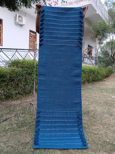 Jaipur art & Rugs Organic Cotton Yoga Mat - Eco-Friendly Hand-Woven Rug - Non Slip & Thick (24”x72”x5mm) for Everyday Fitness at Home - Comfortable Extra-Long - color: Blue 2